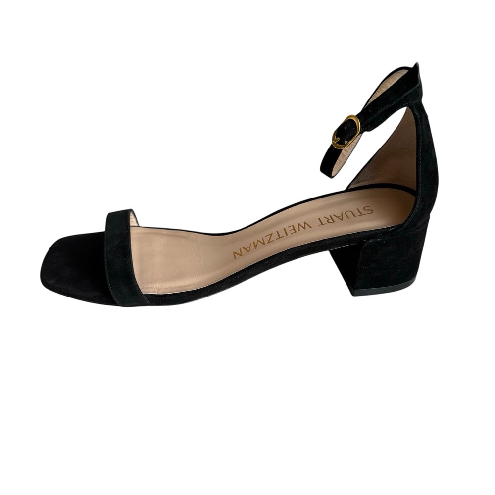 Stuart Weitzman Nudist Block Heel Sandals Black Suede - Picture 7 of 11